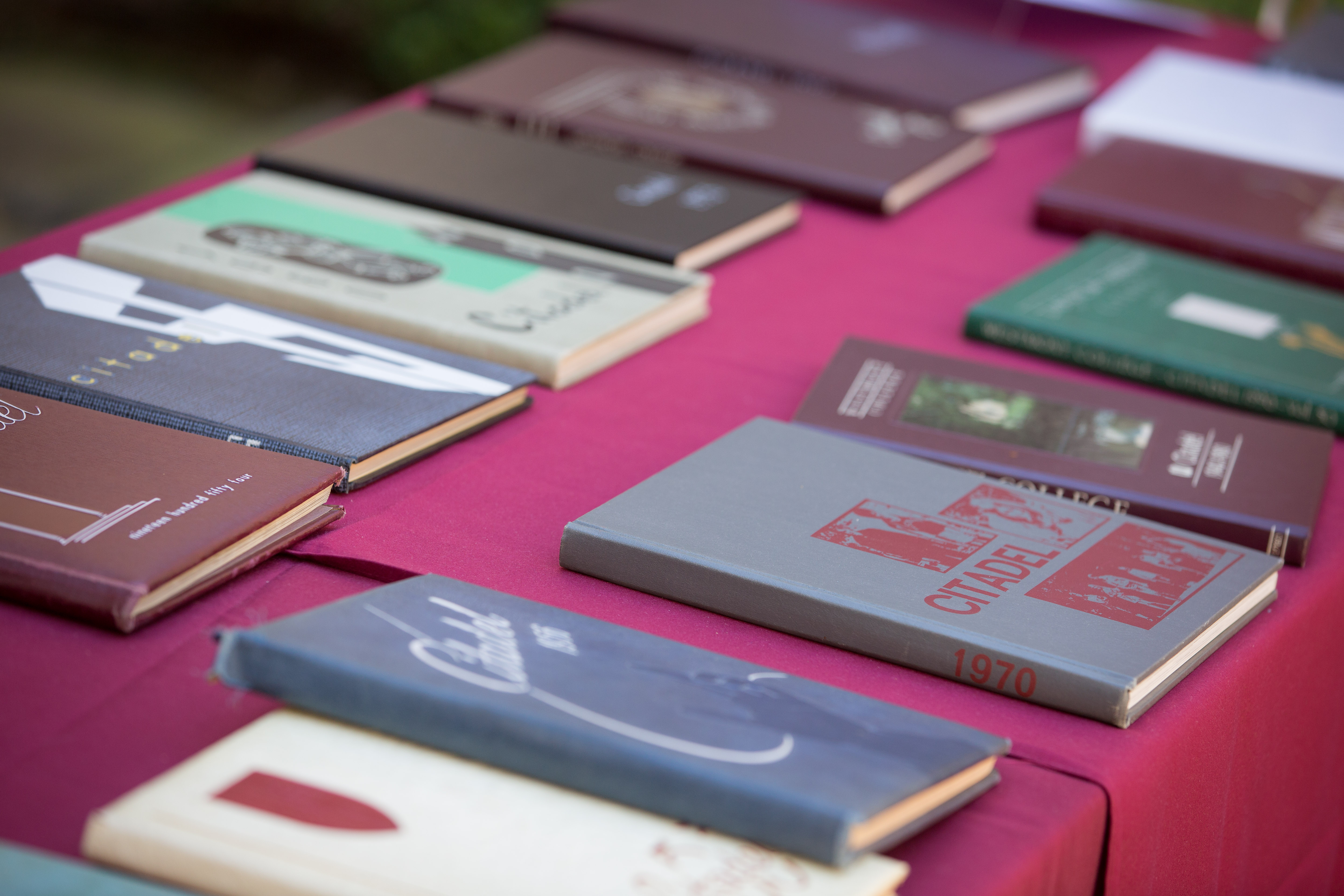 westmont yearbooks on table at homecoming