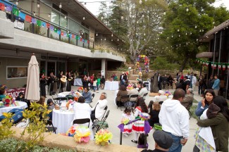 A mariachi band performs for guests in the courtyard between Porter Theatre and Adams Center