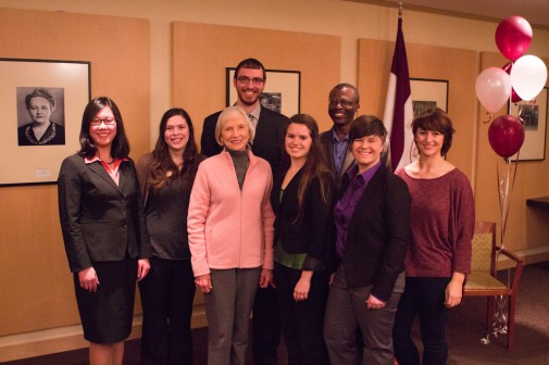 The debate finalists pose with Omedi Ochieng and Jean Svoboda