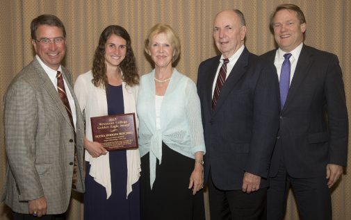 Elysia Hodges Mitchell with coach Russell Smelley, the Jordano's and President Beebe 