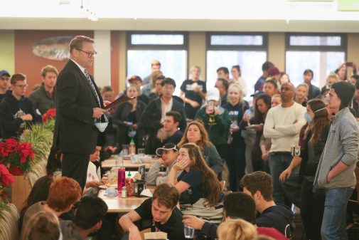 President Gayle D. Beebe addresses the Westmont community about canceling classes