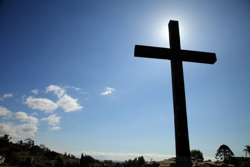 The cross near the Rose Garden below the Santa Barbara Mission