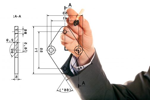 mechanical engineering, engineering major, liberal arts, engineer analyzing a machine part (the sketch is mirrored horizontally)