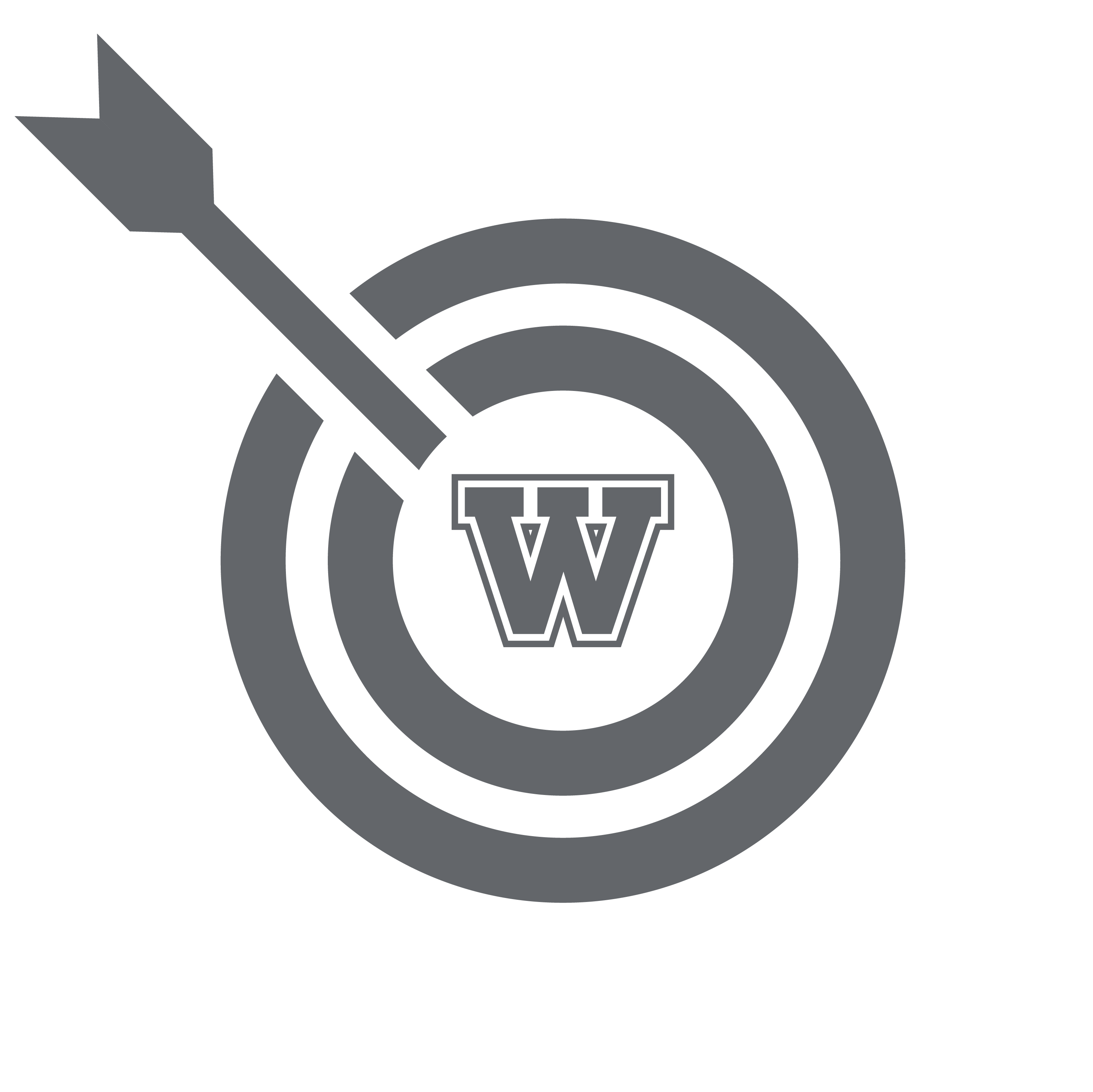 The letter "w" as an arrow hitting the center of a target.