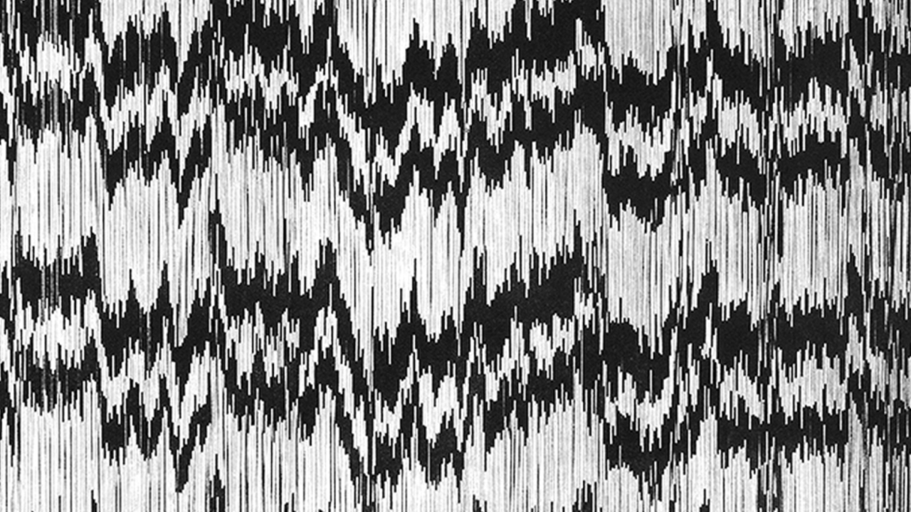 Black and white lines of index cards creating a pattern.